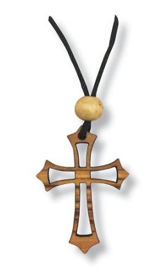 Olive Wood Open Cross Pendant on Cord