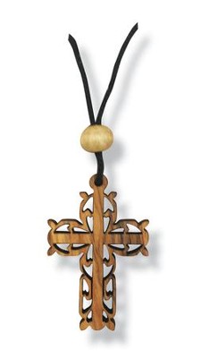 Olive Wood Filigree Cross Pendant on Cord